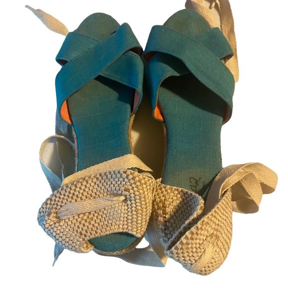 Pima 2 made in Spain blue and white ankle wrap espadrille sandals size 10.5 - Picture 5 of 10